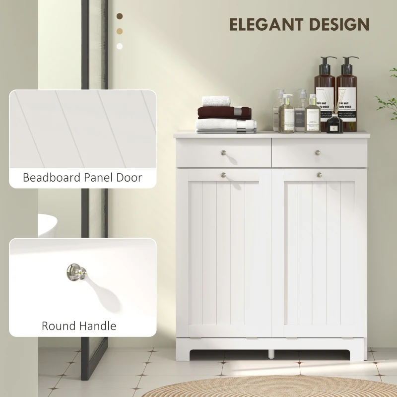 HOMCOM Laundry Hamper Cabinet, Laundry Cabinet with 2 Tilt Out Laundry Baskets and 2 Drawers, White