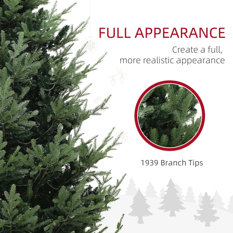 HOMCOM 9 ft Artificial Christmas Tree, Prelit Christmas Tree with 300 LED Lights, 1939 Branch Tips and Wide Metal Base, Green