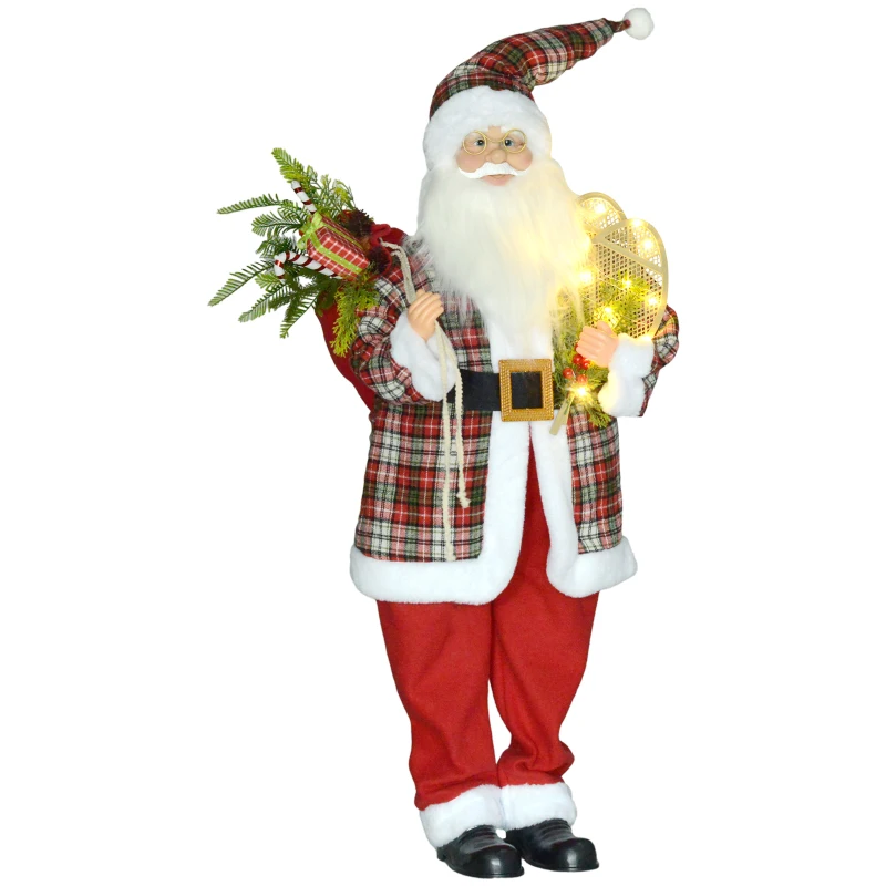 HOMCOM Life Size Singing and Dancing Santa Claus, Standing Animated Santa Claus with Posable Arms, Sack, Sound Activated