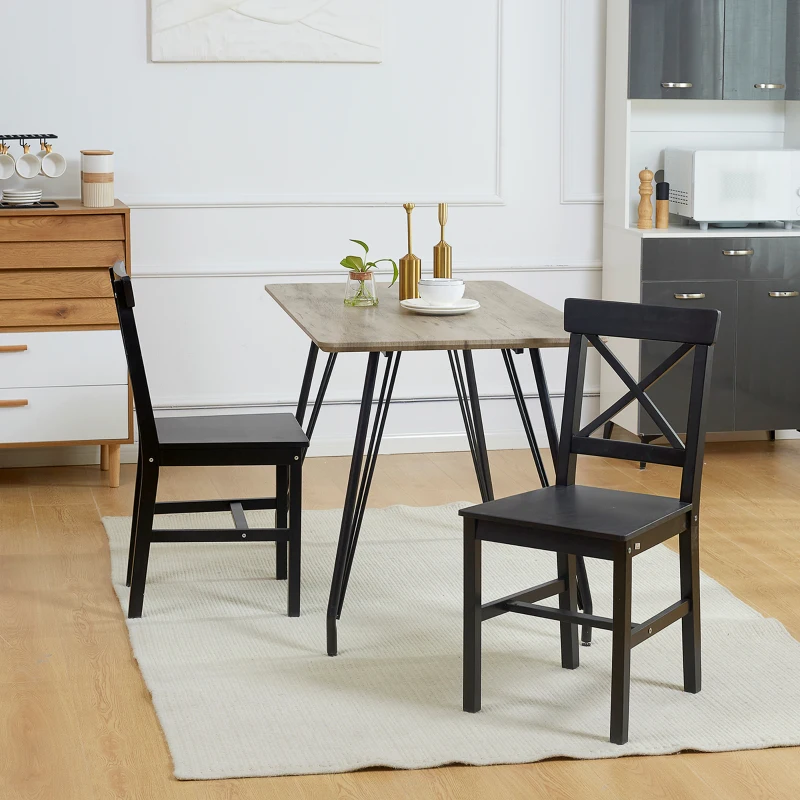 HOMCOM Farmhouse Wooden Dining Chairs Set of 2 with Cross Back, Black