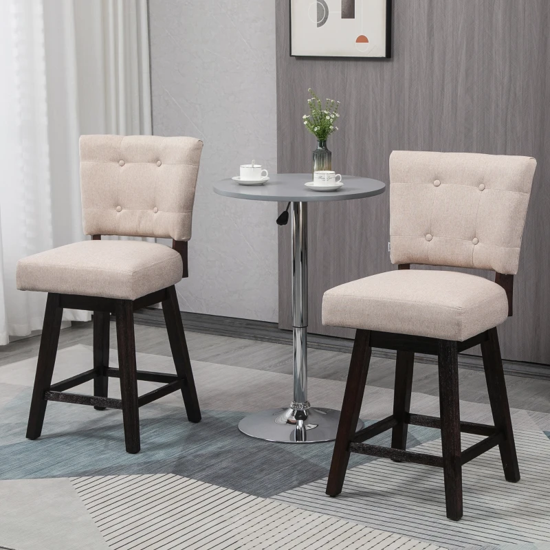 HOMCOM Set of 2 Tufted Bar Stool Chairs, Beige