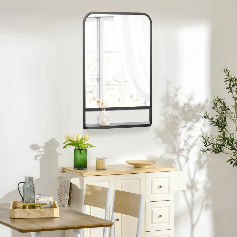 HOMCOM 34" x 21" Rectangle Modern Wall Mirror with Storage Shelf, Mirrors for Wall in Living Room, Bedroom, Black