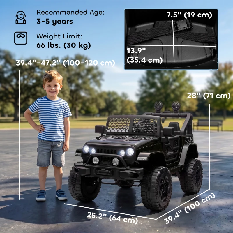 Aosom 12V Battery Powered Kids Ride On Car Off Road Truck Toy w/ Parent Remote, Black