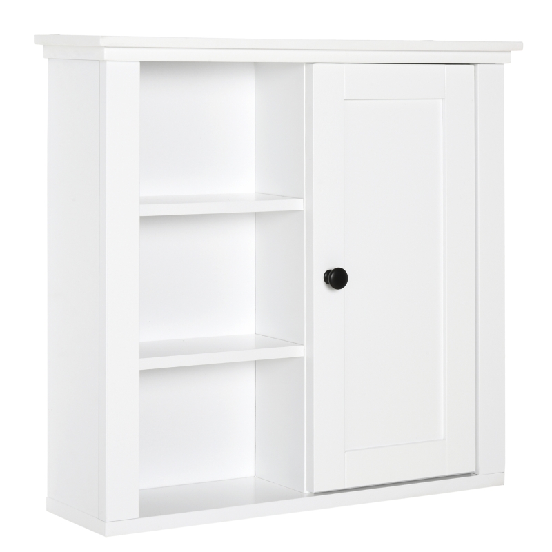 HOMCOM Bathroom Wall Cabinet, Wall Mounted Medicine Cabinet with 3 Open Shelves and Storage Cupboard for Laundry Room, White