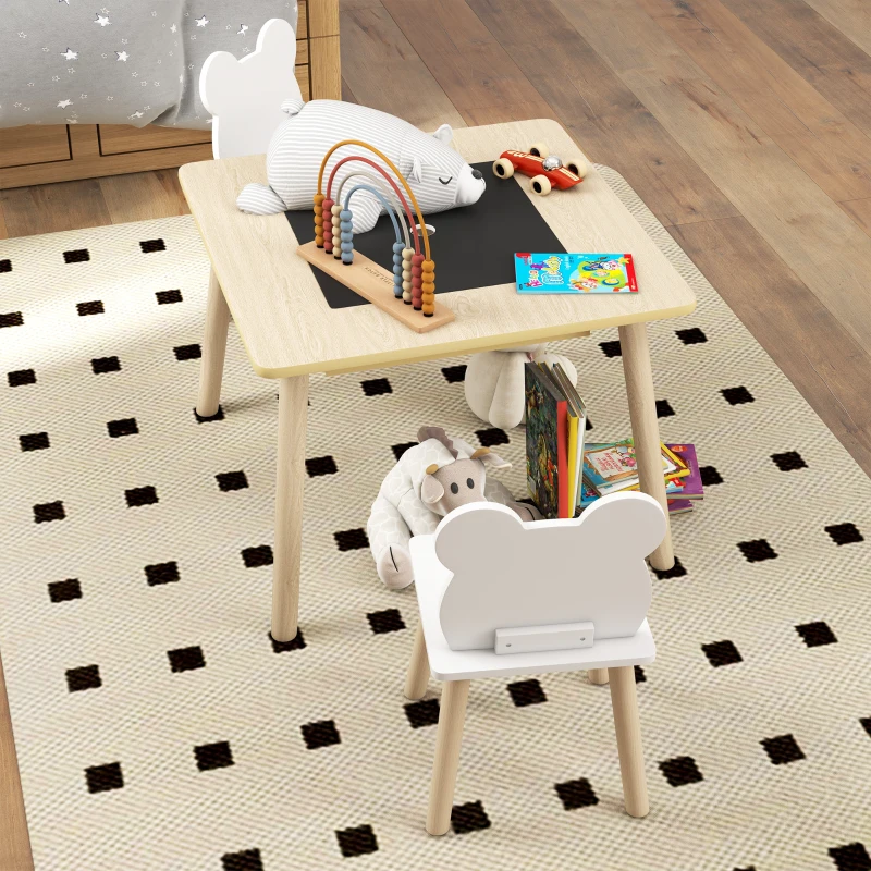 Qaba 3 Piece Kids Table and Chair Set with Convertible Desk with Storage, 3 in 1 Toddler Table and Chair Set for Nursery
