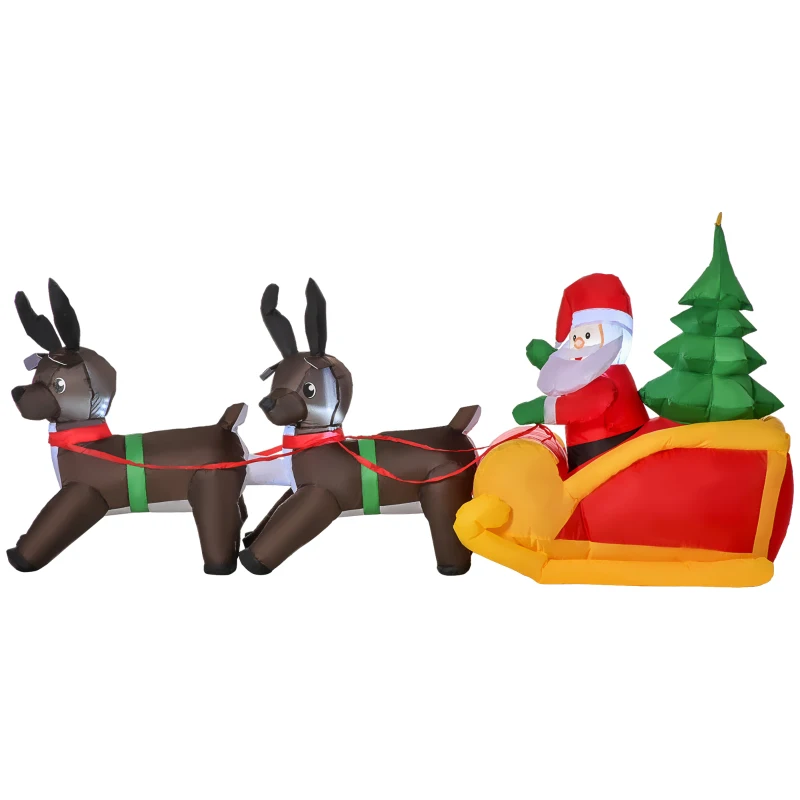 HOMCOM 7ft Christmas Inflatable Santa Claus with Sleigh and Reindeer, Outdoor Blow-Up Yard Decoration with LED Lights Display