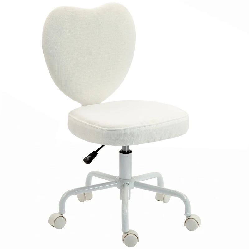 HOMCOM Heart Love Shaped Back Design Vanity Chair,  Office Chair with Adjustable Height and 360 Swivel Castor Wheels, White