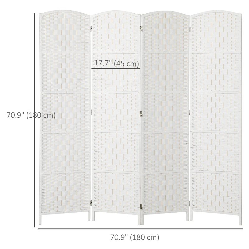HOMCOM 6ft Folding Room Divider, 4 Panel Wall Partition with Wooden Frame for Bedroom, Home Office, White