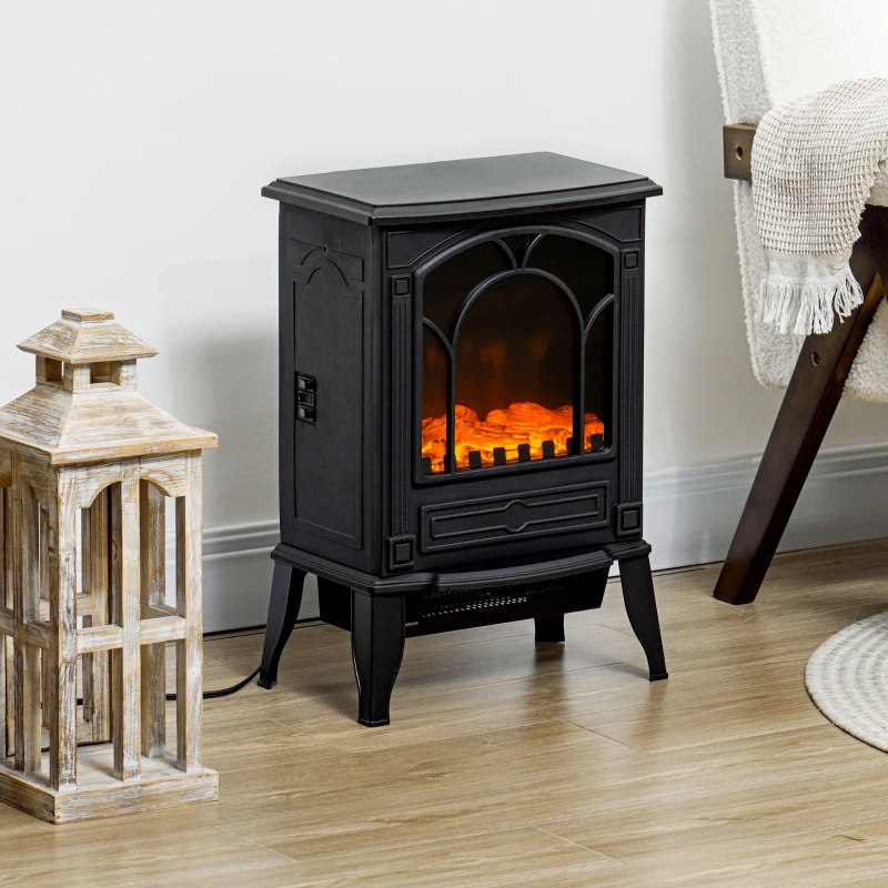 HOMCOM Electric Fireplace Heater, Freestanding Fireplace Stove with Realistic Flame Effect Overheat Protection 725W/1450W Black