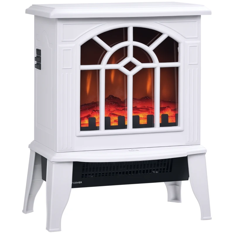 HOMCOM Electric Fireplace Heater, Freestanding Fireplace Stove with Realistic Flame and Overheat Protection, 750W/1500W, White