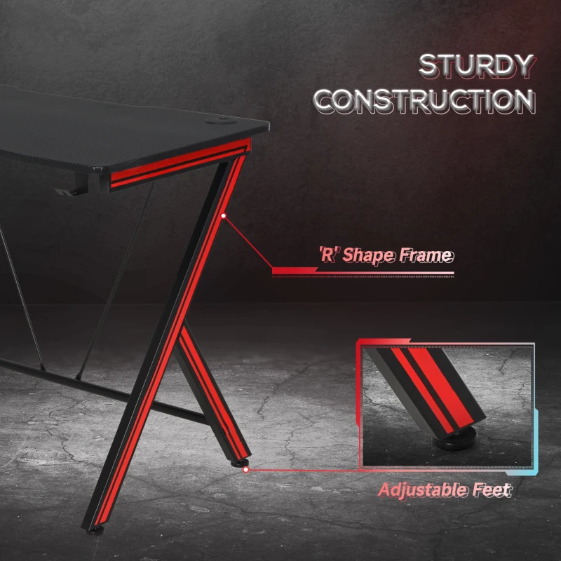 HomCom 41 inch Gaming Computer Desk, Home Office Gamer Table Workstation with Cup Holder, Headphone Hook, Cable Management, Carbon Fiber Surface