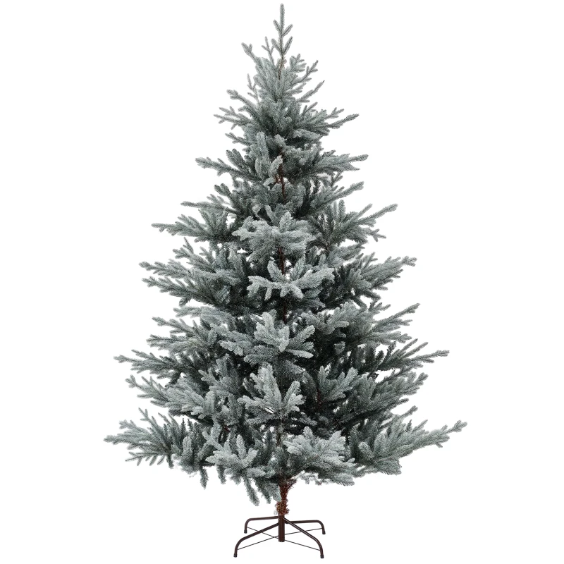 HOMCOM 7.5 Foot Artificial Nordic Pine Christmas Tree with Snow, Easy Assembly, Hinged Xmas Tree for Home Office Holiday