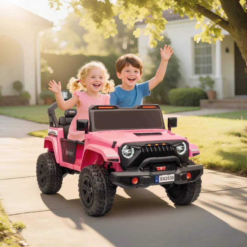 Qaba Ride on Truck Car with 2-Seater, 24V Electric Car with 4 Motors, Remote Control, Spring Suspension for 3-8 Years, Pink