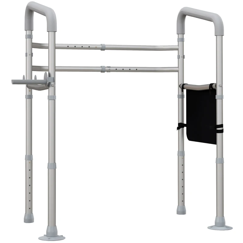 HOMCOM Stand Alone Toilet Safety Frame, Toilet Rails with Adjustable Height Width, 300lb Grab Bar with Suction Cups, Storage, Padded Handles for Elderly