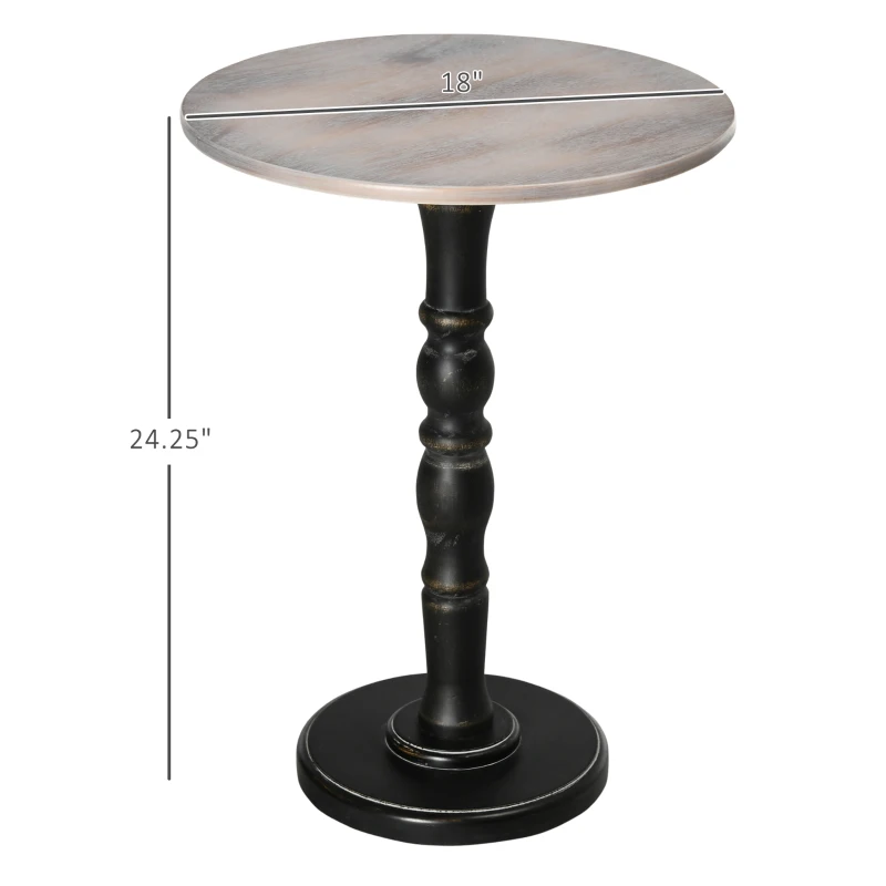 HOMCOM End Table, Round Side Table with Tabletop, Rustic with Solid Wood Leg for Living Room, Bedroom, Light Gray and Black