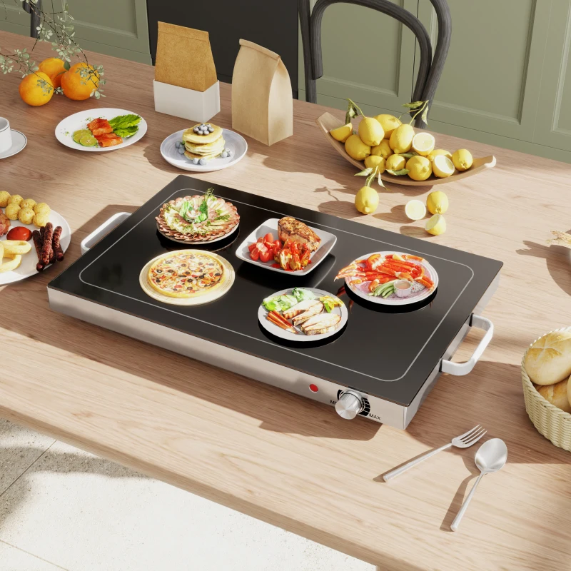 HOMCOM Food Warmer with Adjustable Temperature, Electric Warming Tray with Cool-Touch Handles for Parties, Buffets, Black