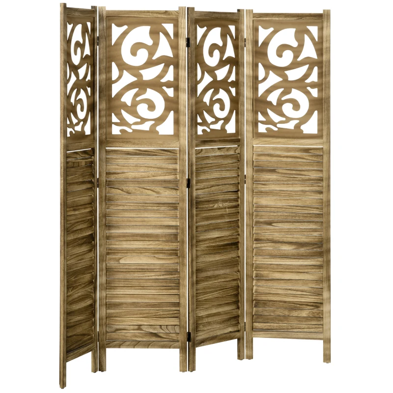 HOMCOM Wooden Room Divider, 4 Panel Double Hinged Folding Privacy Screen for Home Office, 63"x67"x0.75", Brown