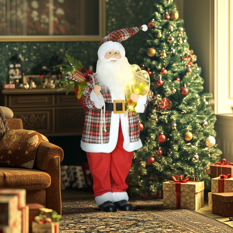 HOMCOM Life Size Singing and Dancing Santa Claus, Standing Animated Santa Claus with Posable Arms, Sack, Sound Activated