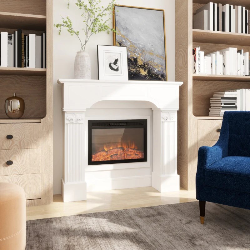 HOMCOM Baroque Fireplace Mantle, Freestanding Fireplace Surround for Electric Fireplaces, 43.3" W x 42.8" H, White
