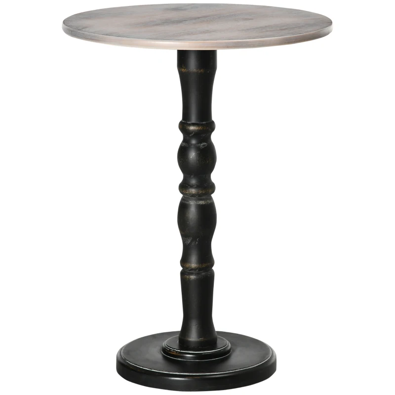 HOMCOM End Table, Round Side Table with Tabletop, Rustic with Solid Wood Leg for Living Room, Bedroom, Light Gray and Black
