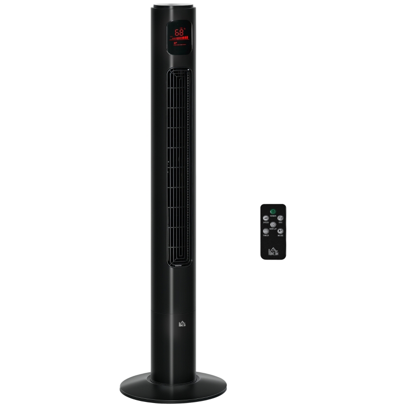 HOMCOM Freestanding Tower Fan Cooling for Home Bedroom with Oscillating, 3 Speed, 12h Timer, LED Sensor Panel, Remote Controller, Black