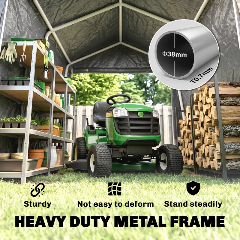 Outsunny 9.2' x 7.9' Garden Storage Tent, Patio Storage Shelter w/ Metal Frame and Double Zipper Doors, Dark Grey