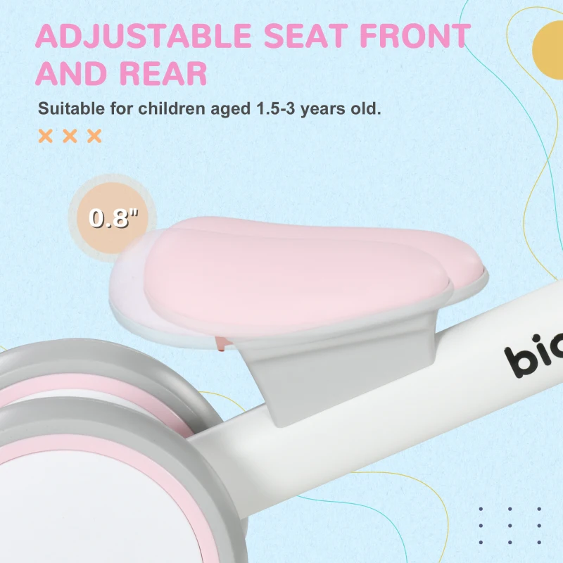 Qaba Balance Bike for Toddlers 1-3 Years with Adjustable Seat, Silent Wheels, No Pedal Bike, Pink