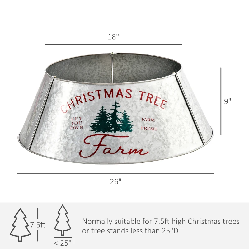 HOMCOM Christmas Tree Collar, Steel Tree Ring Skirt, Home Xmas Decoration for Christmas Tree, 26" x 26" x 9", Silver