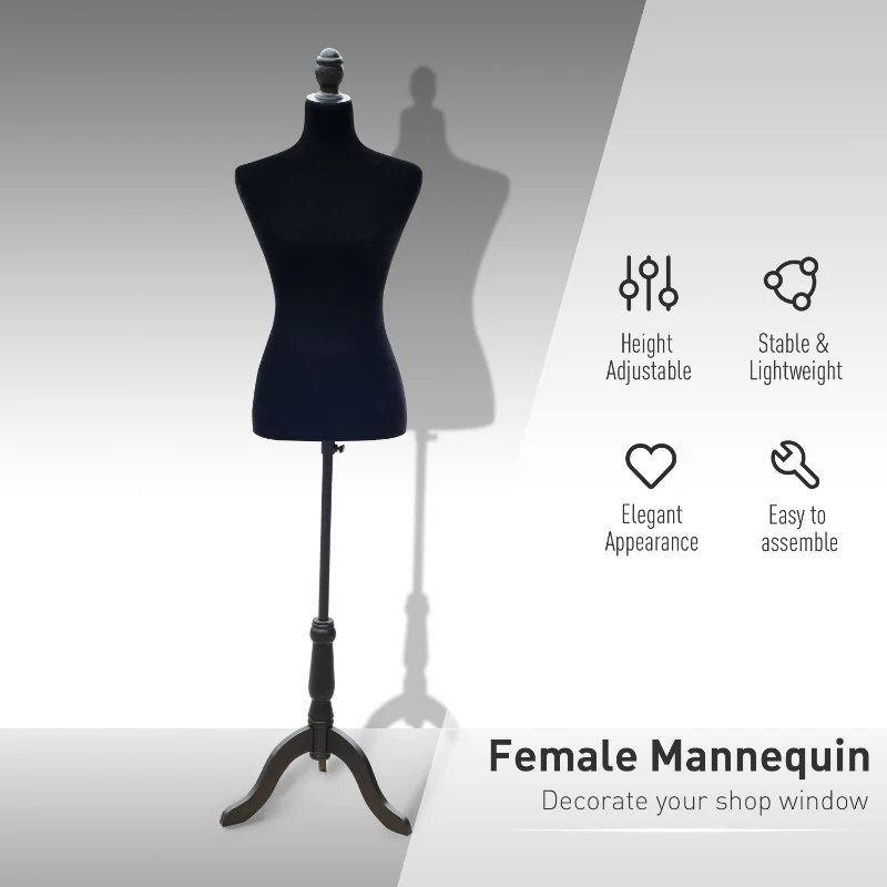 HOMCOM Female Fashion Mannequin Dress Form Torso Dressmaker Stand Clothing Display w/ Base (Black)