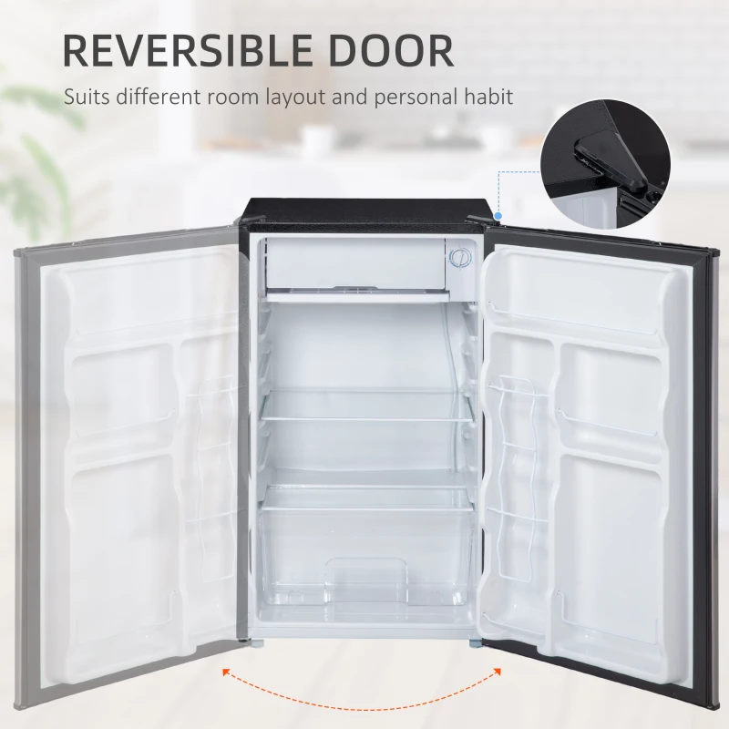 HOMCOM Compact Refrigerator, Mini Fridge with Freezer, Adjustable Shelf, Mechanical Thermostat and Reversible Door, Silver