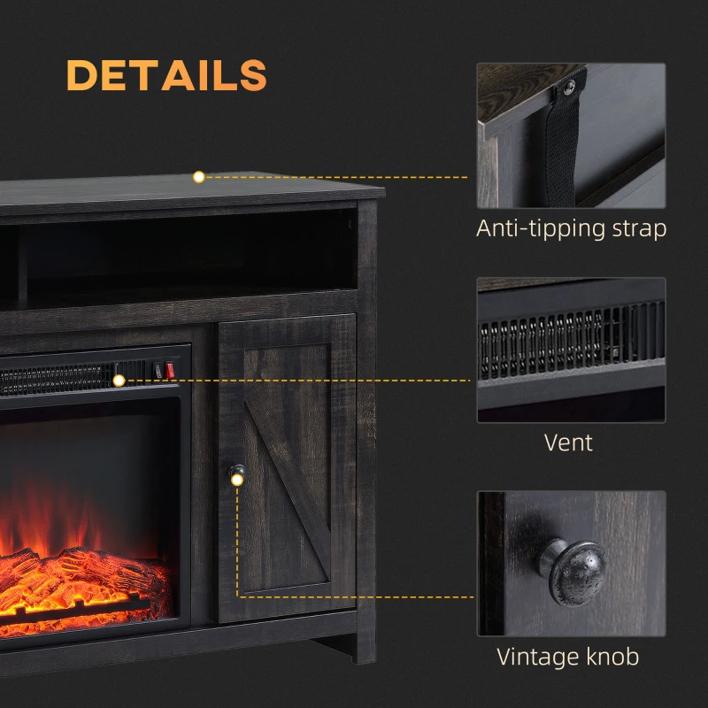 HOMCOM Electric Fireplace TV Stand for TV's up to 50" Flat Screen, Living Room Media Entertainment Console with Doors, Shelves, Cable Hole, Espresso