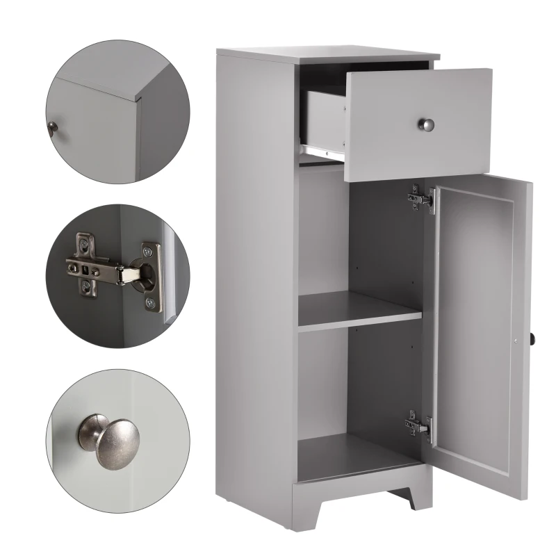 kleankin Short Bathroom Storage Cabinet, Cabinet Organizer with 1 Drawer and Adjustable Shelf for Living Room, Gray
