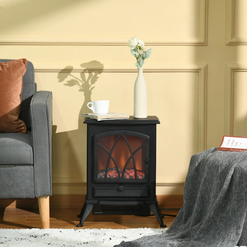 HOMCOM Free Stand Electric Fireplace Stove Heater with Adjustable LED Flame Effect and Front Door, 750W/1500W, Black