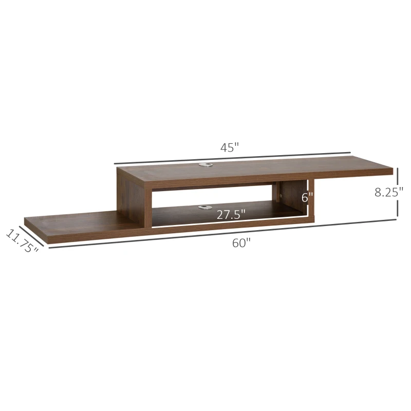 HOMCOM Wall Mounted Media Console, Floating Stand Component Shelf, Entertainment Center Unit, Walnut