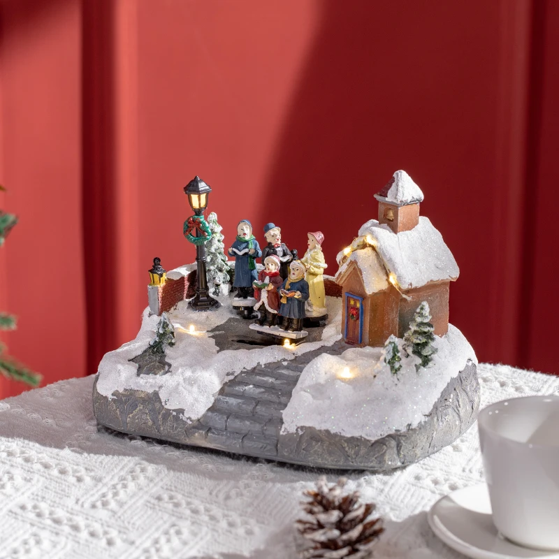 HOMCOM Christmas Village, Choir Animated Winter Wonderland Set with Multicolored LED Light, Battery Operated Christmas Decoration