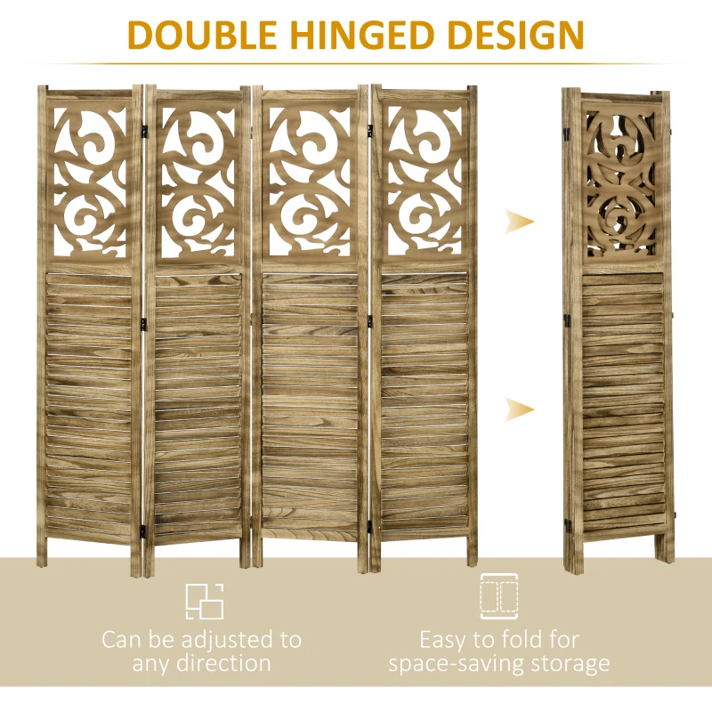 HOMCOM Wooden Room Divider, 4 Panel Double Hinged Folding Privacy Screen for Home Office, 63"x67"x0.75", Brown