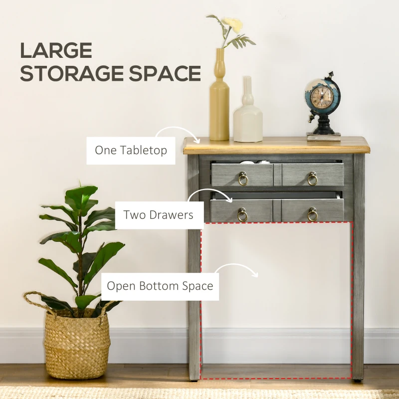 HOMCOM Vintage Console Table with 2 Drawers, Retro Entryway Table for Hallway, Living Room and Hallway, Grey