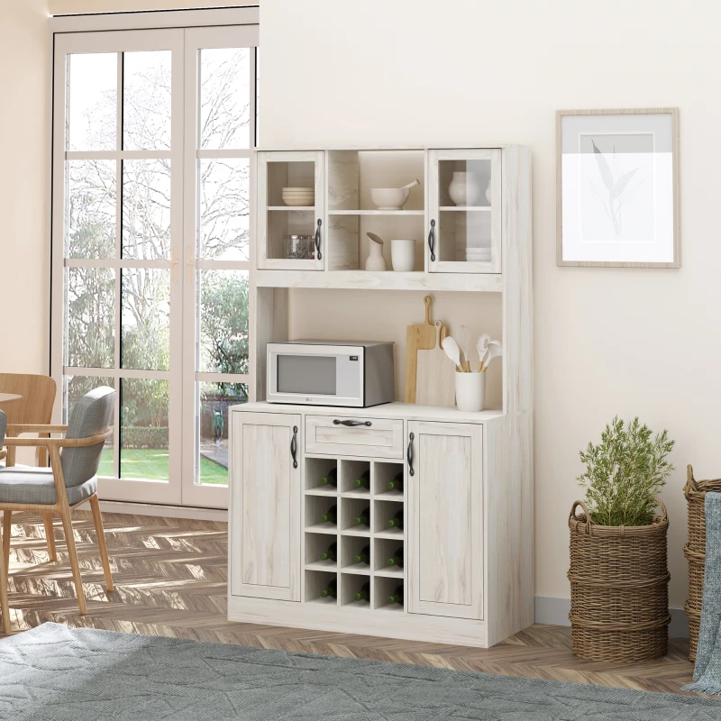 HOMCOM Kitchen Buffet with Hutch, Kitchen Pantry with Drawer and Wine Rack, White