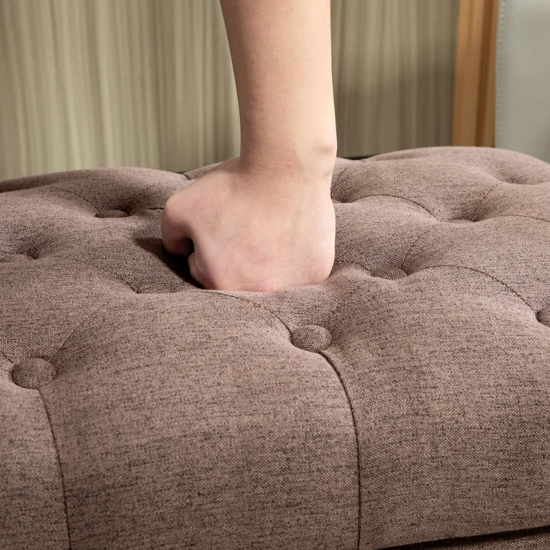 HOMCOM 25" Storage Ottoman with Removable Lid, Button-Tufted Fabric Bench for Footrest and Seat with Wood Legs, Coffee
