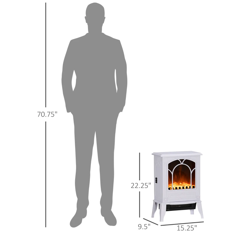 HOMCOM Electric Fireplace Heater, Freestanding Fireplace Stove with Realistic Flame Effect Overheat Protection 725W/1450W White