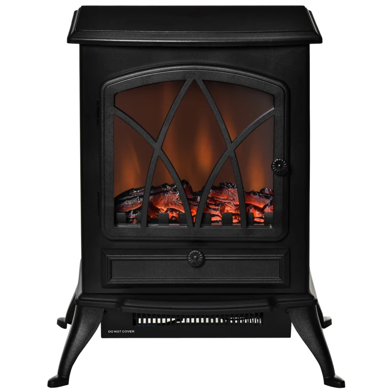 HOMCOM Free Stand Electric Fireplace Stove Heater with Adjustable LED Flame Effect and Front Door, 750W/1500W, Black