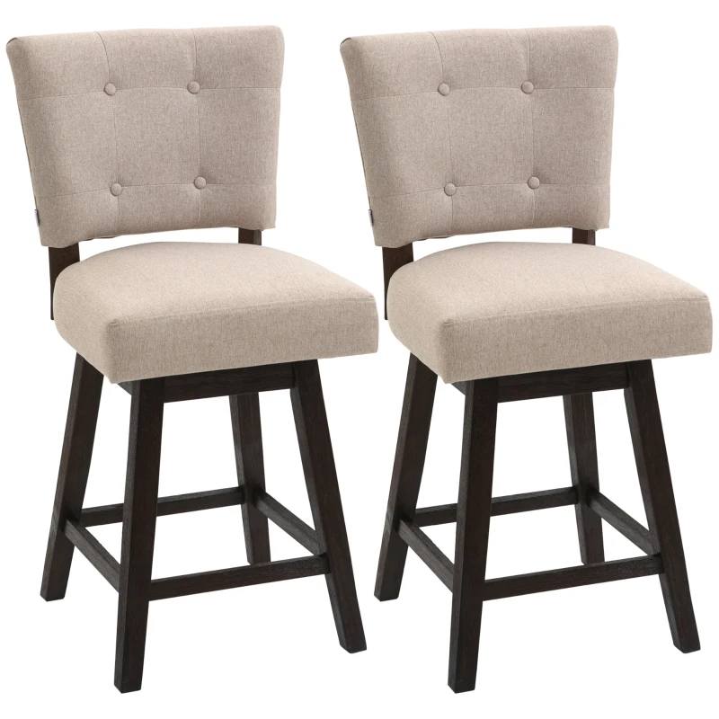 HOMCOM Set of 2 Tufted Bar Stool Chairs, Beige