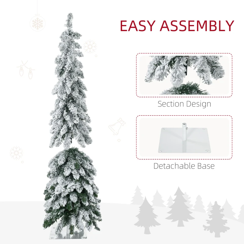 HOMCOM 4' Artificial Slim Christmas Trees, with Snow Frosted Branches, Warm White or Colorful LED Lights, Downswept Shape