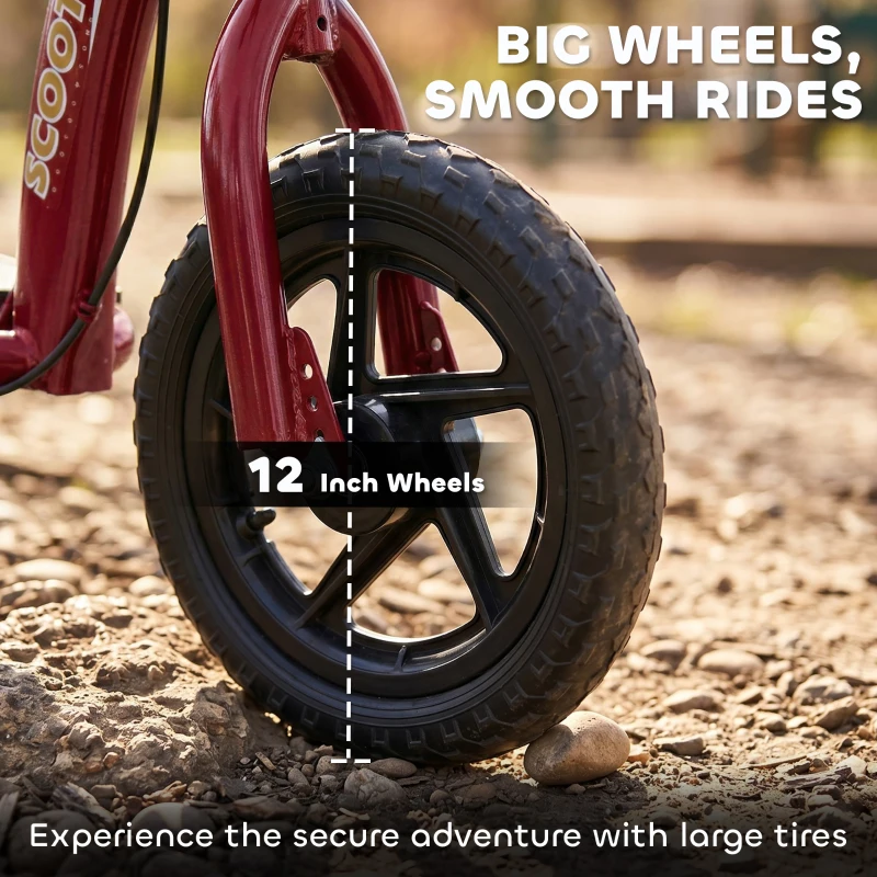 HOMCOM Kids Scooter with 12" EVA Big Tires, Street Bike Bicycle for Teens with Adjustable Height Handle for 5-12 Year Old, Red