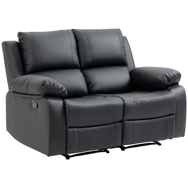 HOMCOM Double Reclining Loveseat, PU Leather Manual Recliner Sofa Chair with Thick Backrest, Padded Armrests, Footrest for Living Room, Black