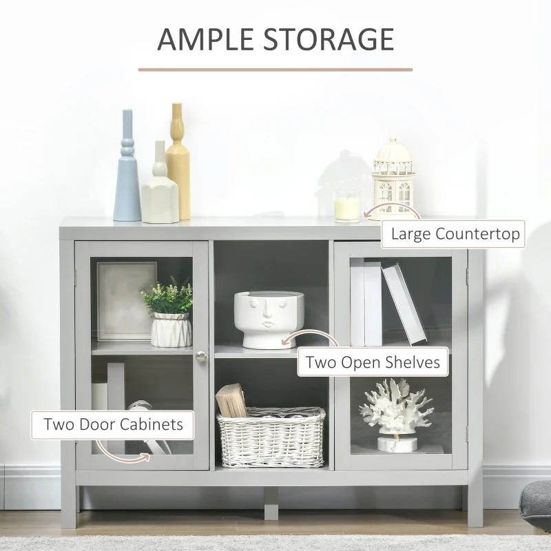 HOMCOM Sideboard Buffet Cabinet with Removable Wine Rack, Tempered Glass Door and Adjustable Shelves, Coffee Bar Cabinet for Living Room, Kitchen, Entryway, Gray