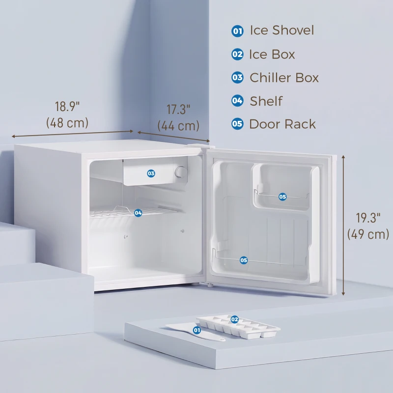 HOMCOM 1.62 Cu Ft Single Door Mini Fridge, Compact Refrigerator with Freezer, Adjustable Thermostat, White
