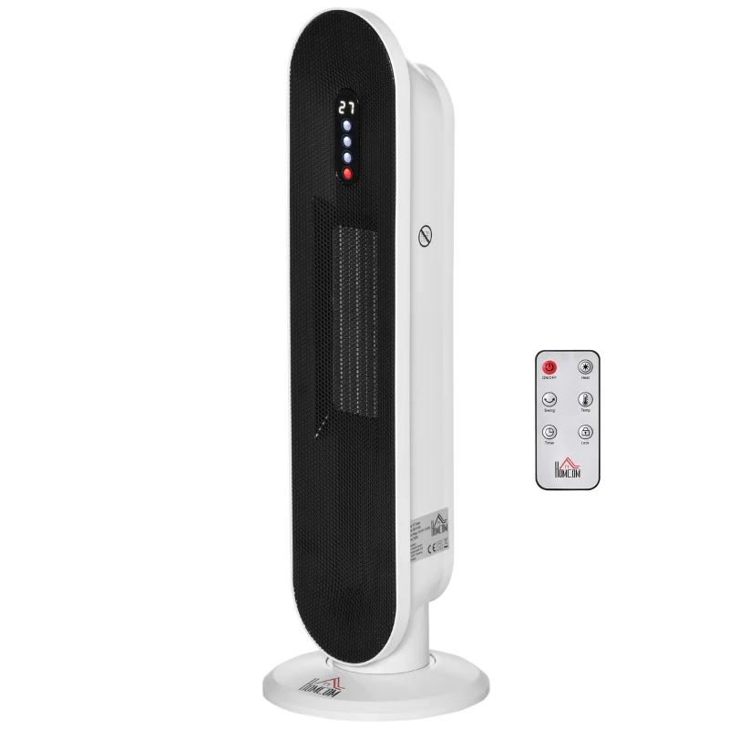 HOMCOM Ceramic Space Heater, Indoor Tower Heater with 45 Degree Oscillation, Remote Control, 24H Timer, Tip-Over & Overheating Protection, 1500W/1000W
