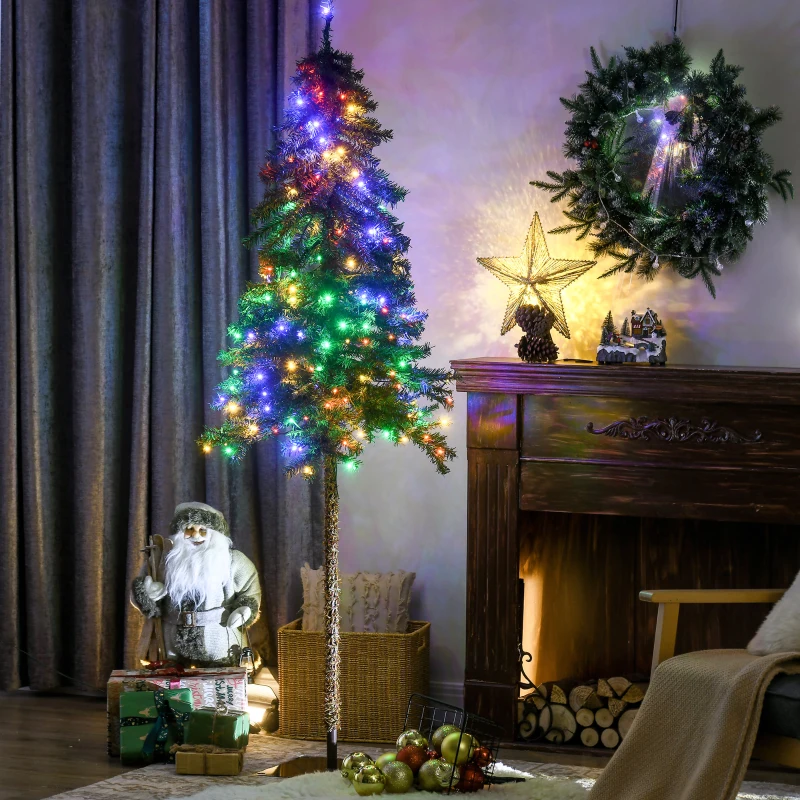 HOMCOM 6' Artificial Christmas Trees, with Warm White or Colorful LED Lights, Pencil Shape, Steel Base