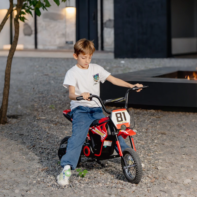 Qaba 24V Kids Motorcycle, Electric Dirt Bike with 250W Motor, Up to 9.9 MPH, 12" Inflatable Tires and Rear Suspension, Red